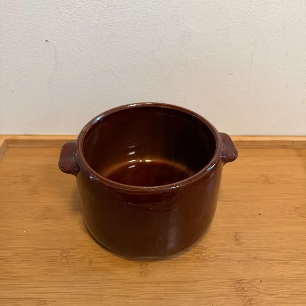 Vintage West Bend Brown Stoneware Oven Bean Pot Crock 2 Qt USA Farmhouse